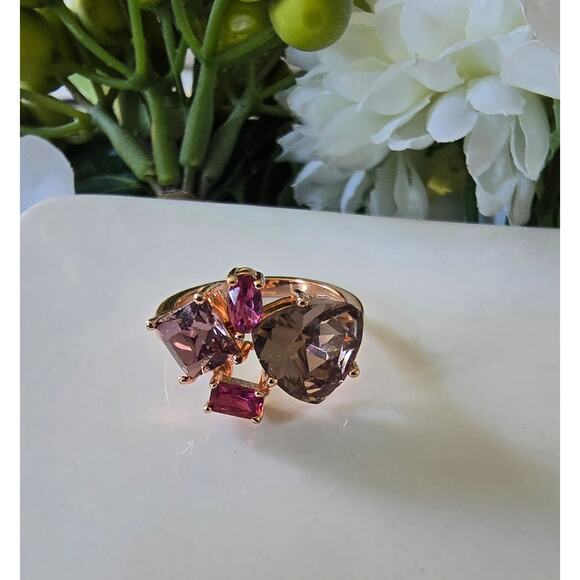 Rose Gold Plated CZ Pink Stone Ring Size 8 New - Picture 5 of 5